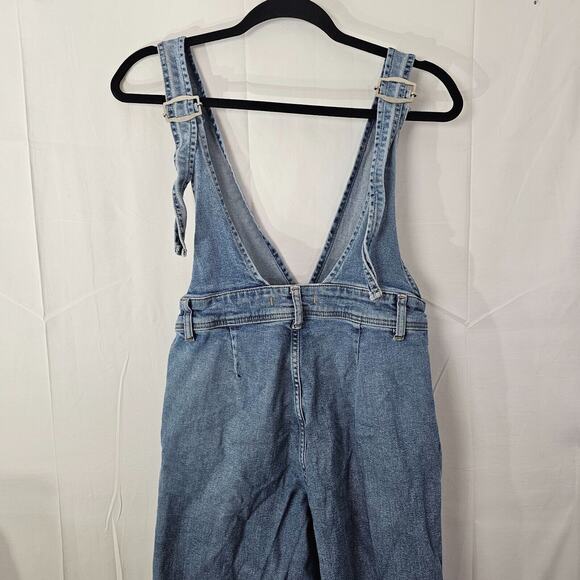 Free People Denim Wide Leg Overalls Womens Size 4 A Line Festival Boho Bib Tank - Picture 5 of 12